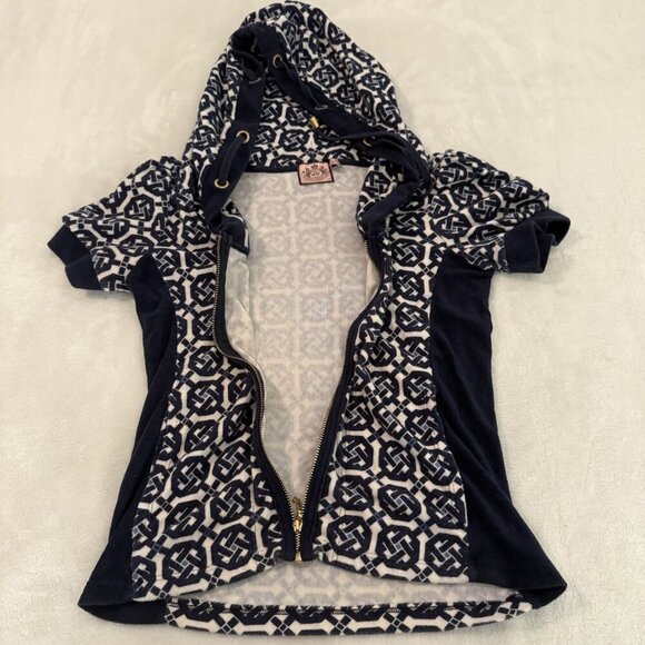 Vintage Juicy Couture French Terry Short Sleeve Hoodie Women Small Y2K Geometric - Picture 8 of 11